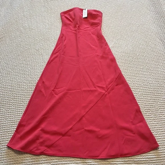 open lace back dress Aritzia Babaton Nwt Red Square Neck Fit & Flare A Line Midi Dress Size SP main image 1